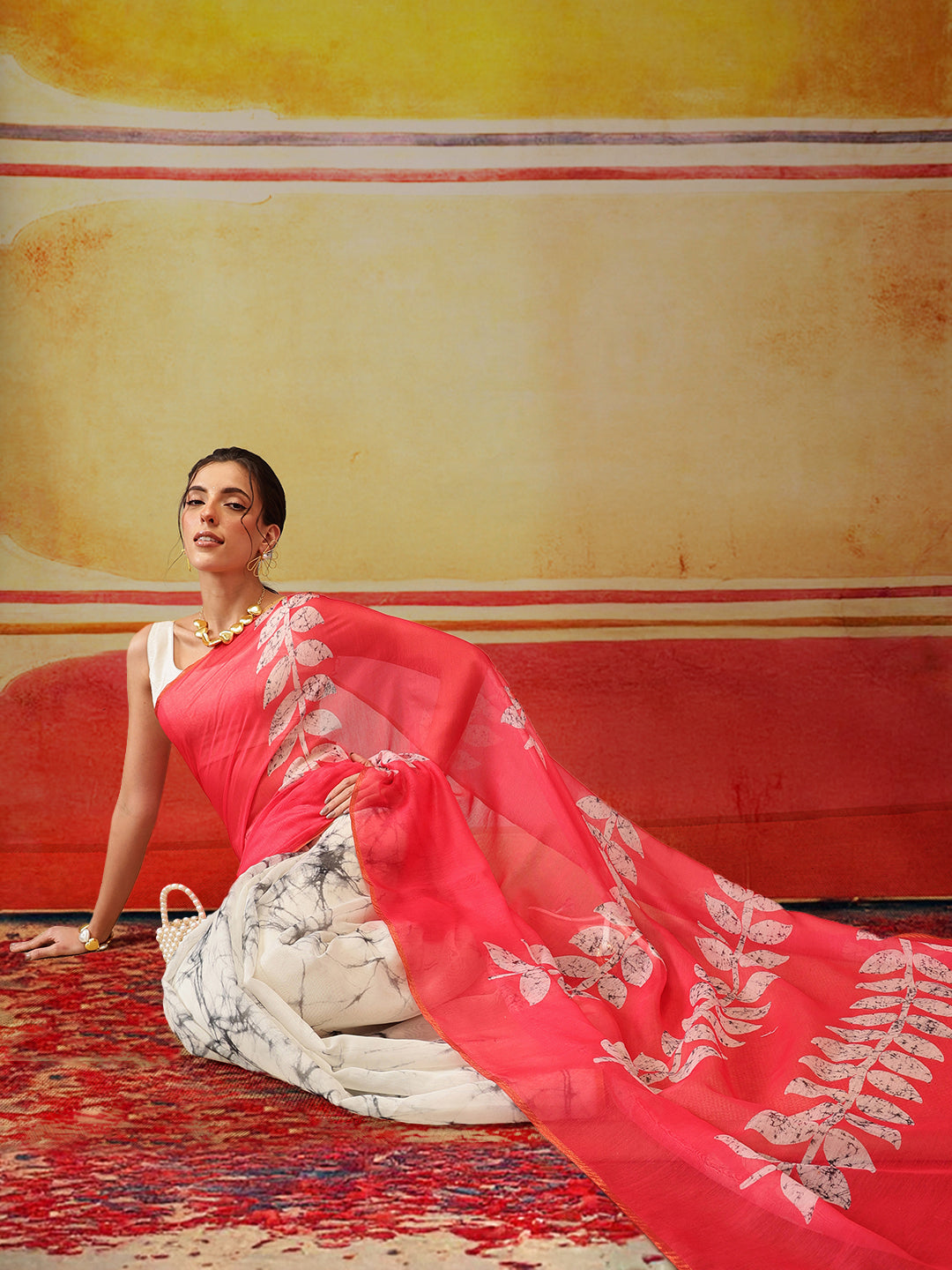 Chanderi Cotton Half & Half Printed Pink Saree