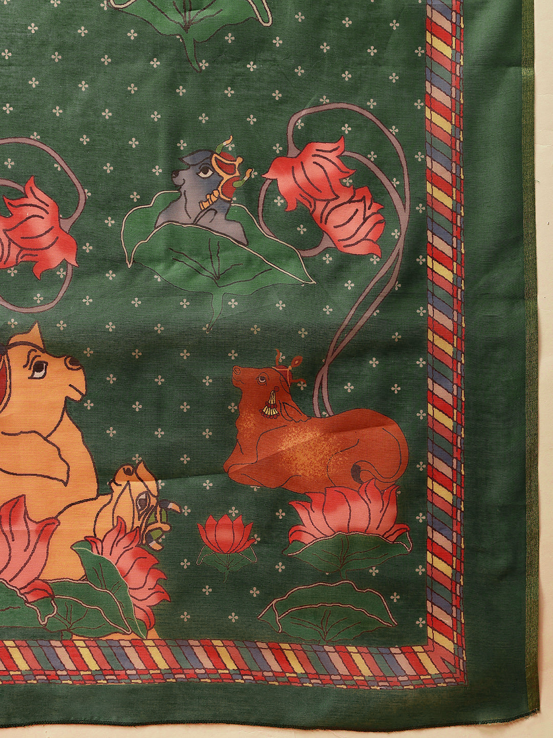 Pichwai Kalamkari Digital Printed Chanderi Saree