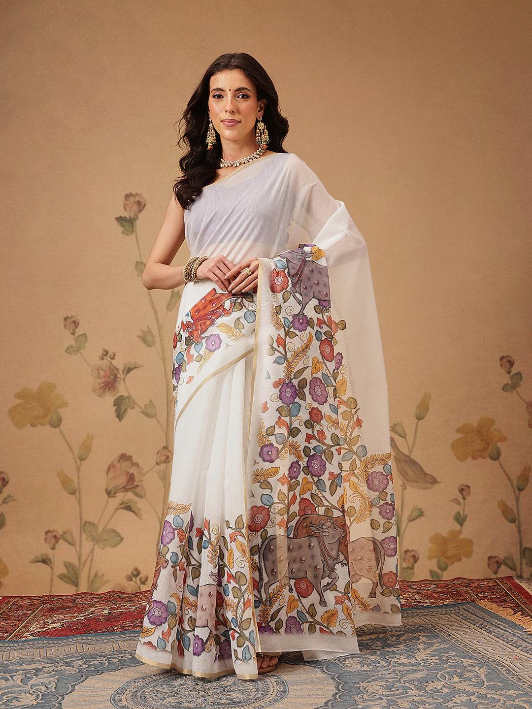 Chanderi Kalamkari Printed Saree With Paithani Border
