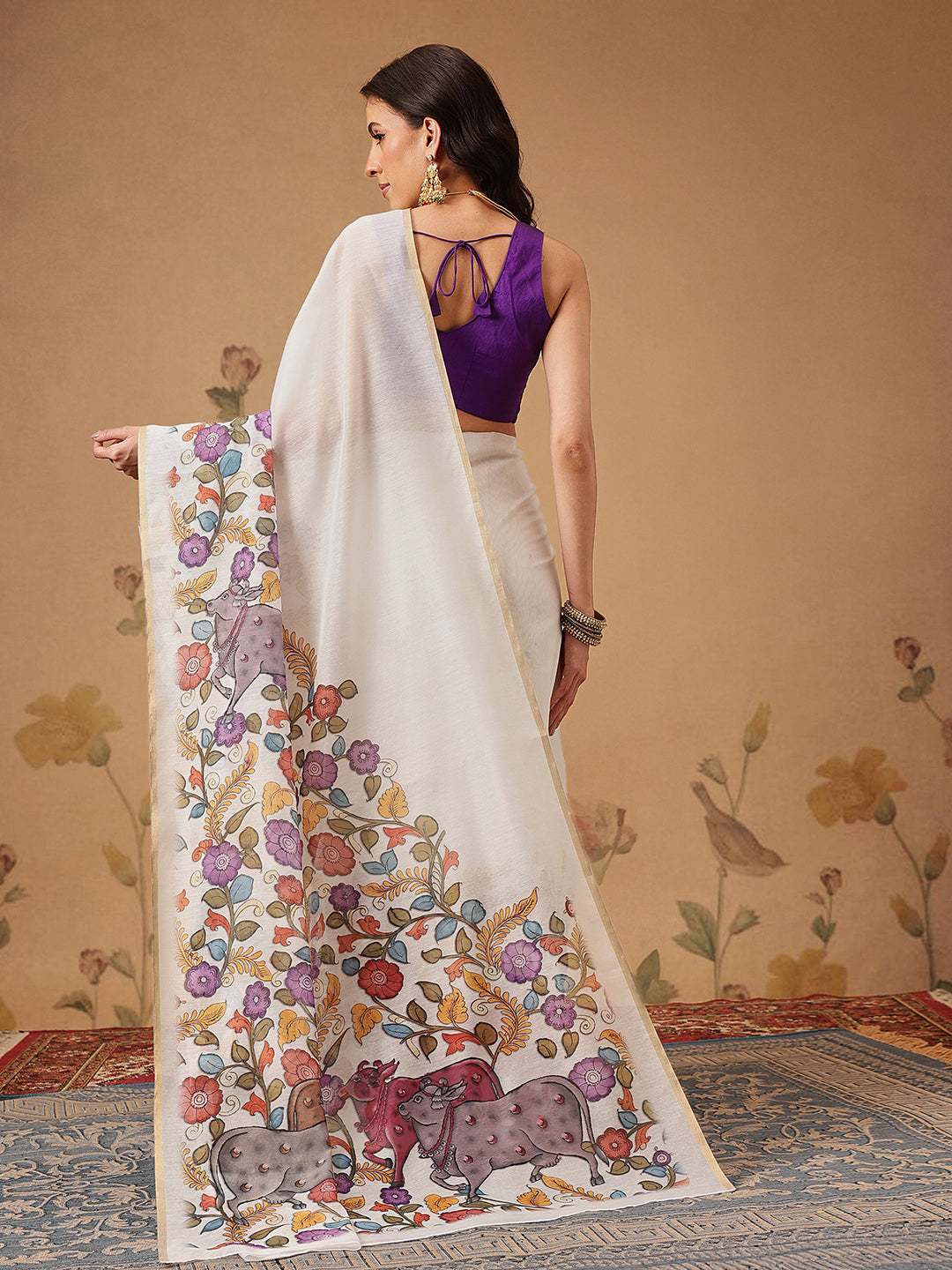 Chanderi Kalamkari Printed Saree With Paithani Border