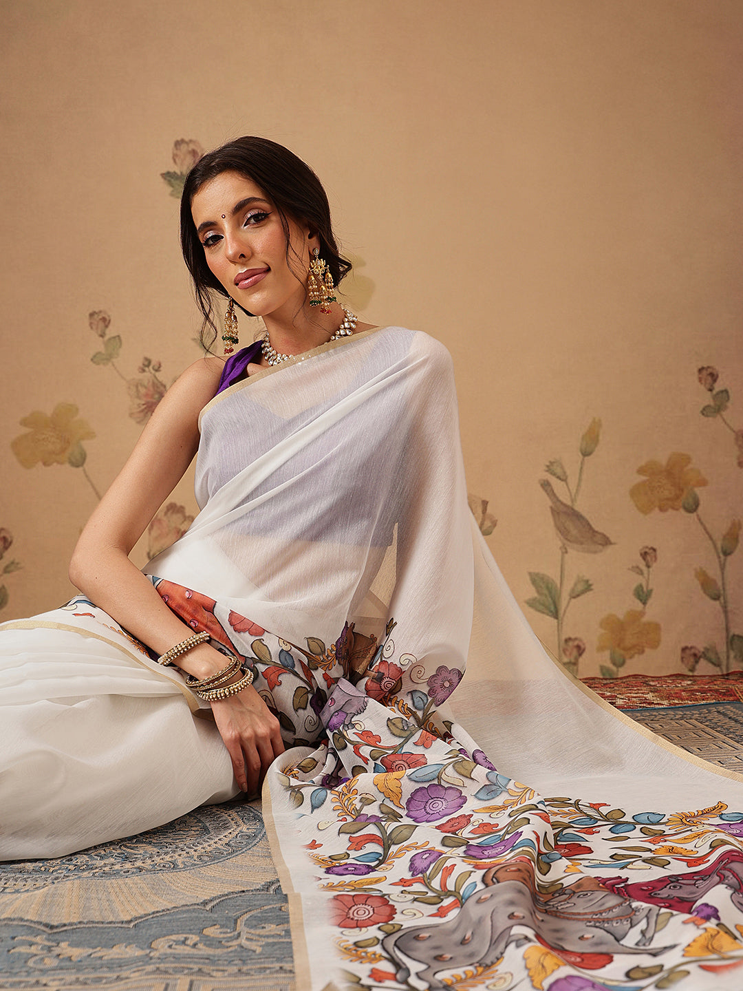 Chanderi Kalamkari Printed Saree With Paithani Border