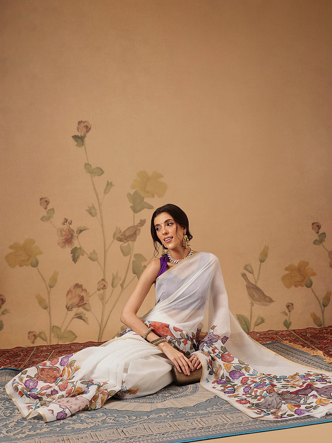 Chanderi Kalamkari Printed Saree With Paithani Border