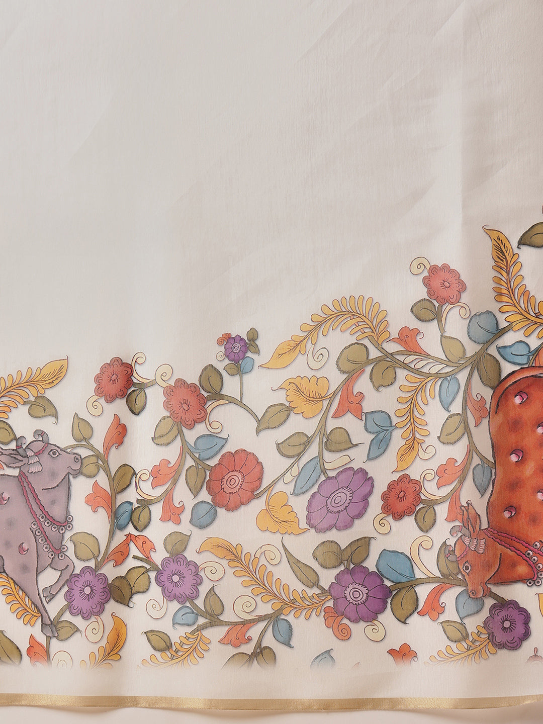 Chanderi Kalamkari Printed Saree With Paithani Border