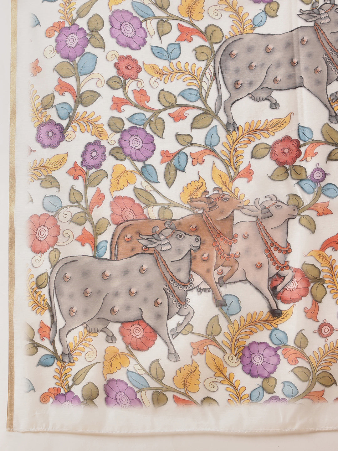 Chanderi Kalamkari Printed Saree With Paithani Border