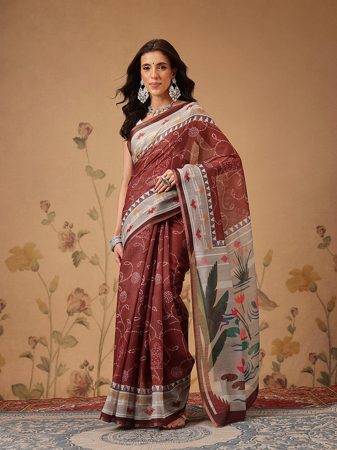 Bandhani Printed Chanderi Saree With Paithani Border