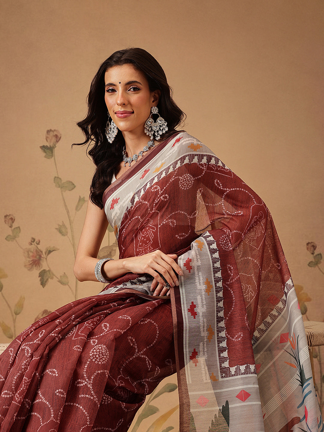 Bandhani Printed Chanderi Saree With Paithani Border