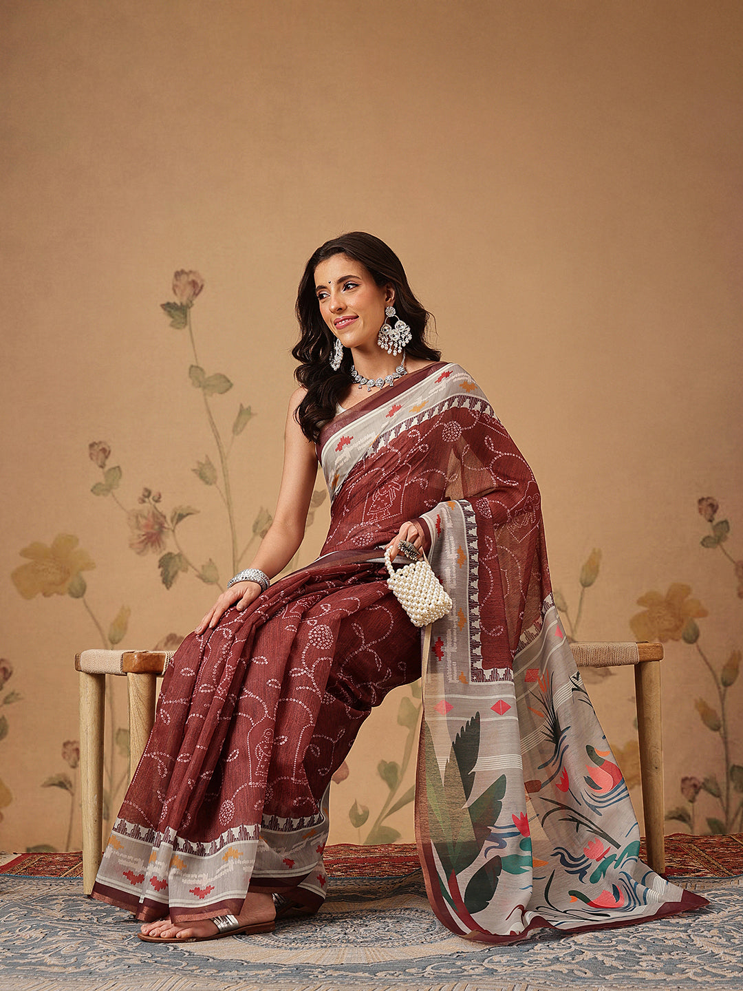Bandhani Printed Chanderi Saree With Paithani Border
