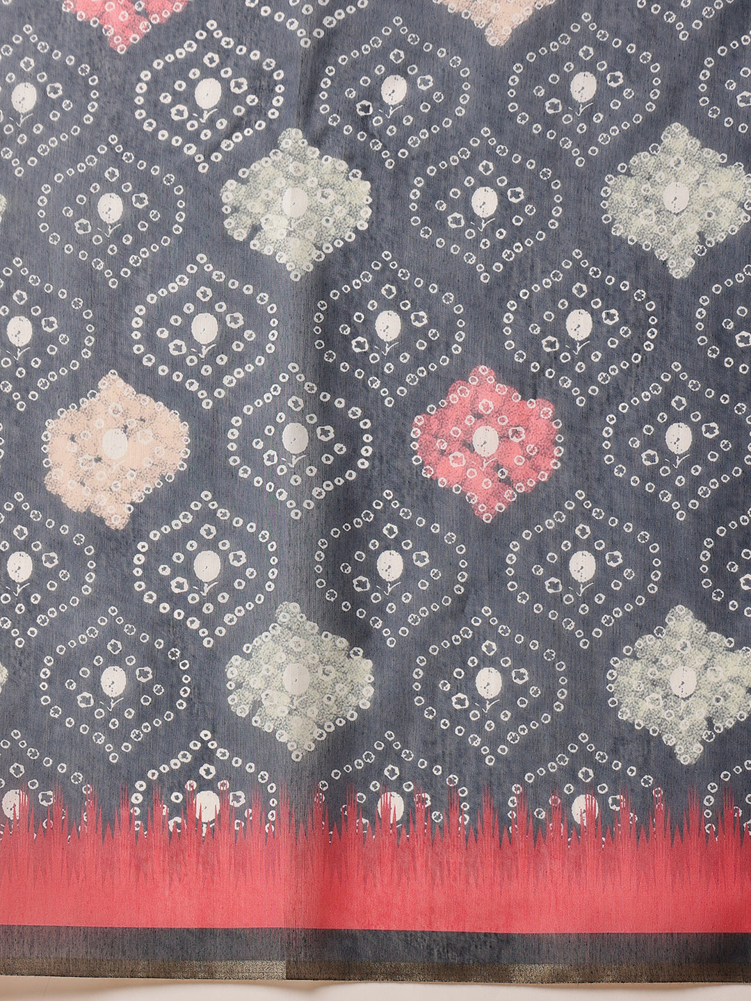 Bandhani Printed Chanderi Saree With Paithani Border