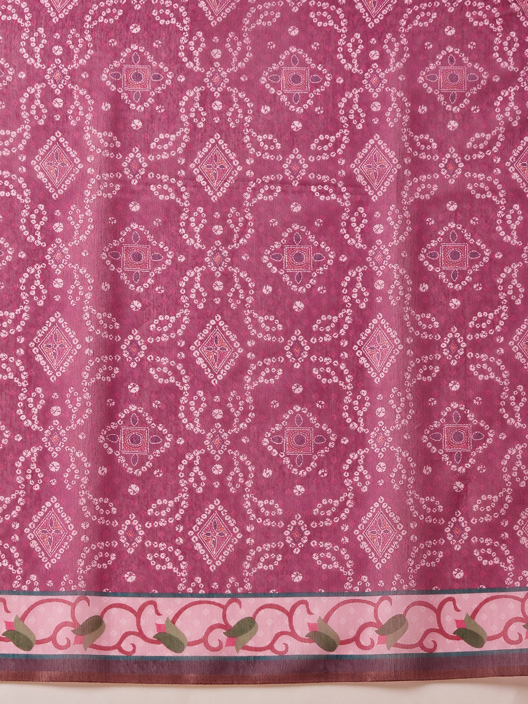 Bandhani Printed Chanderi Saree With Paithani Border
