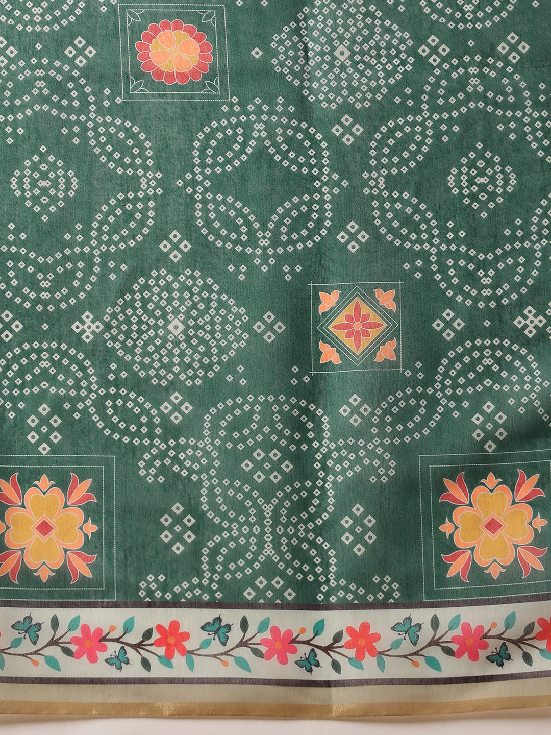 Bandhani Printed Chanderi Saree With Paithani Border