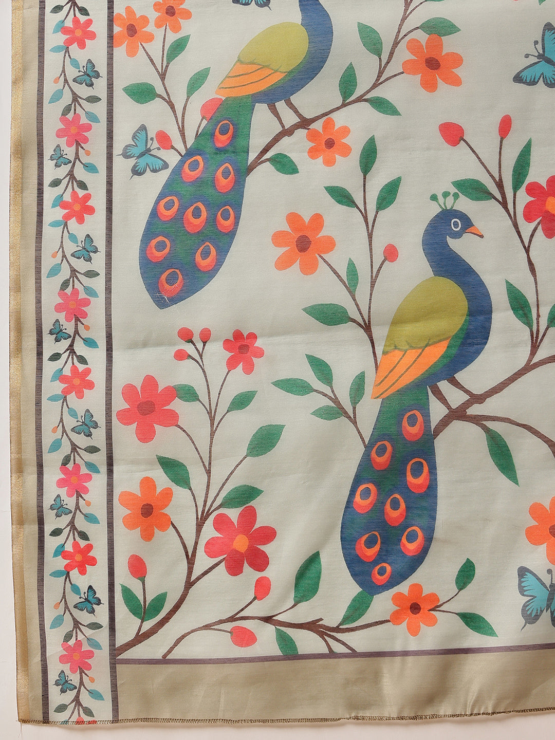 Bandhani Printed Chanderi Saree With Paithani Border