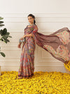 Kalamkari Printed Cotton Chanderi Saree With Beautifull Tassels