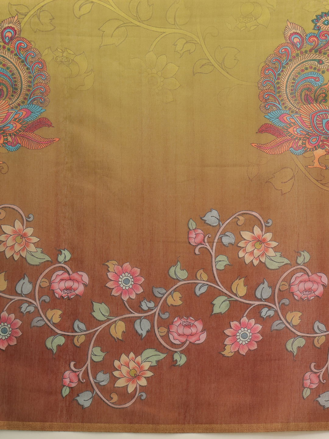 Kalamkari Printed Cotton Chanderi Saree With Beautifull Tassels