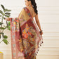 Kalamkari Printed Cotton Chanderi Saree With Beautifull Tassels