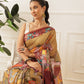Kalamkari Printed Cotton Chanderi Saree With Beautifull Tassels