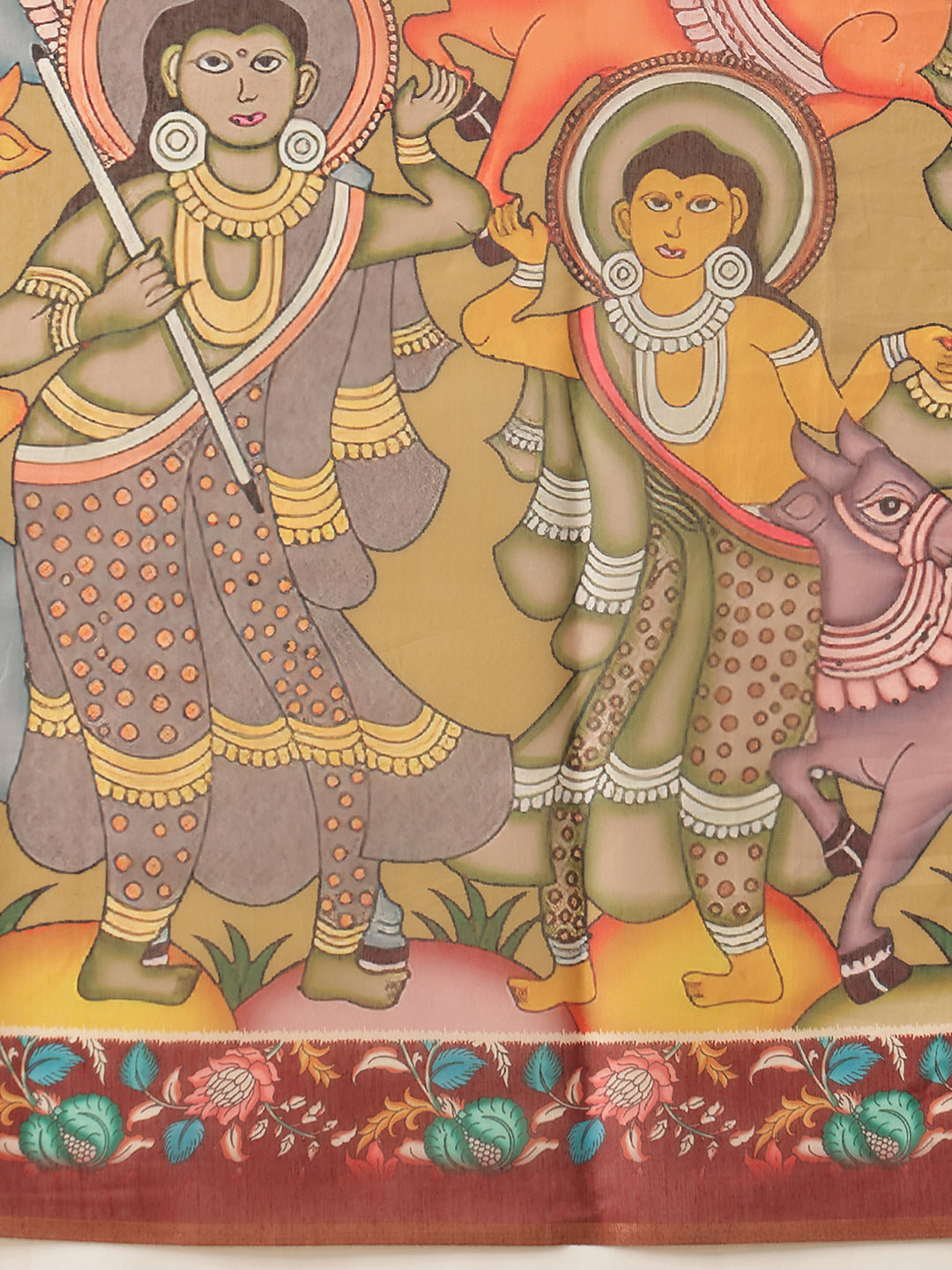 Kalamkari Printed Cotton Chanderi Saree With Beautifull Tassels