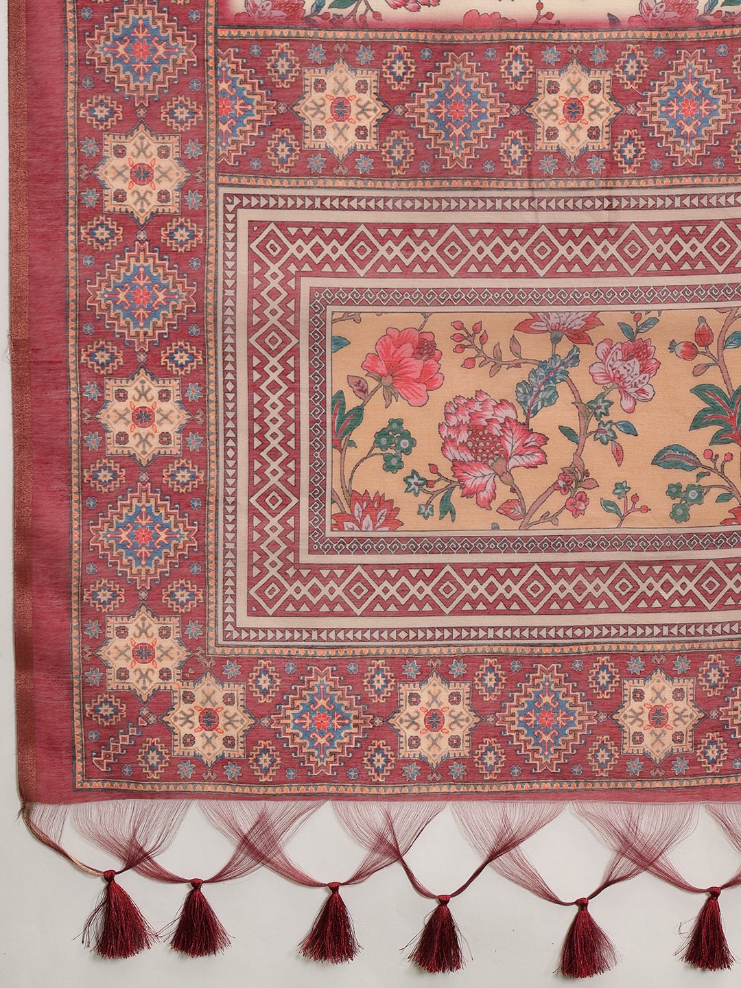Women's Digital Printed Cotton Chanderi Saree With Beautiful Tassels