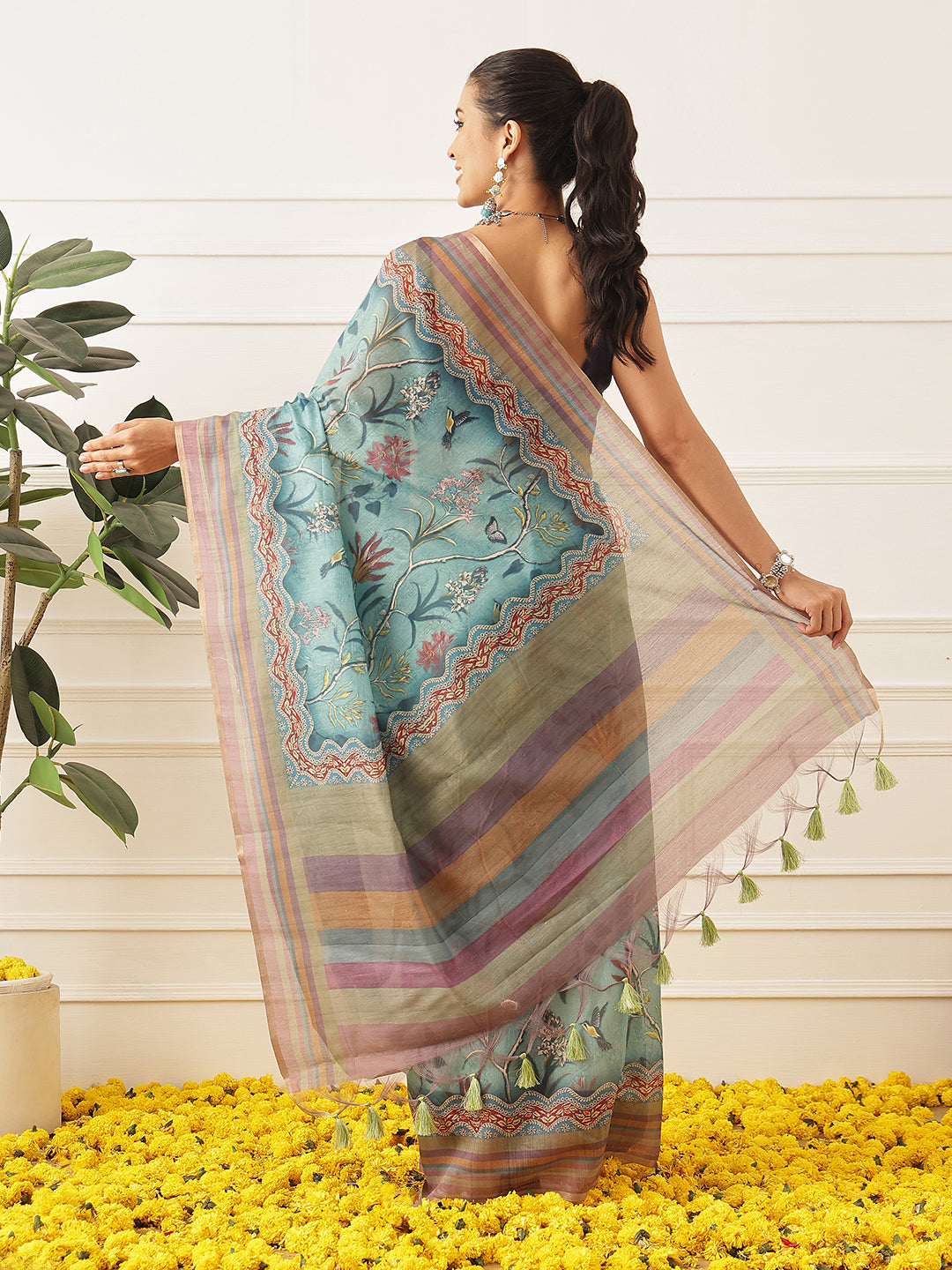 Women's Digital Printed Cotton Chanderi Saree With Beautiful Tassels