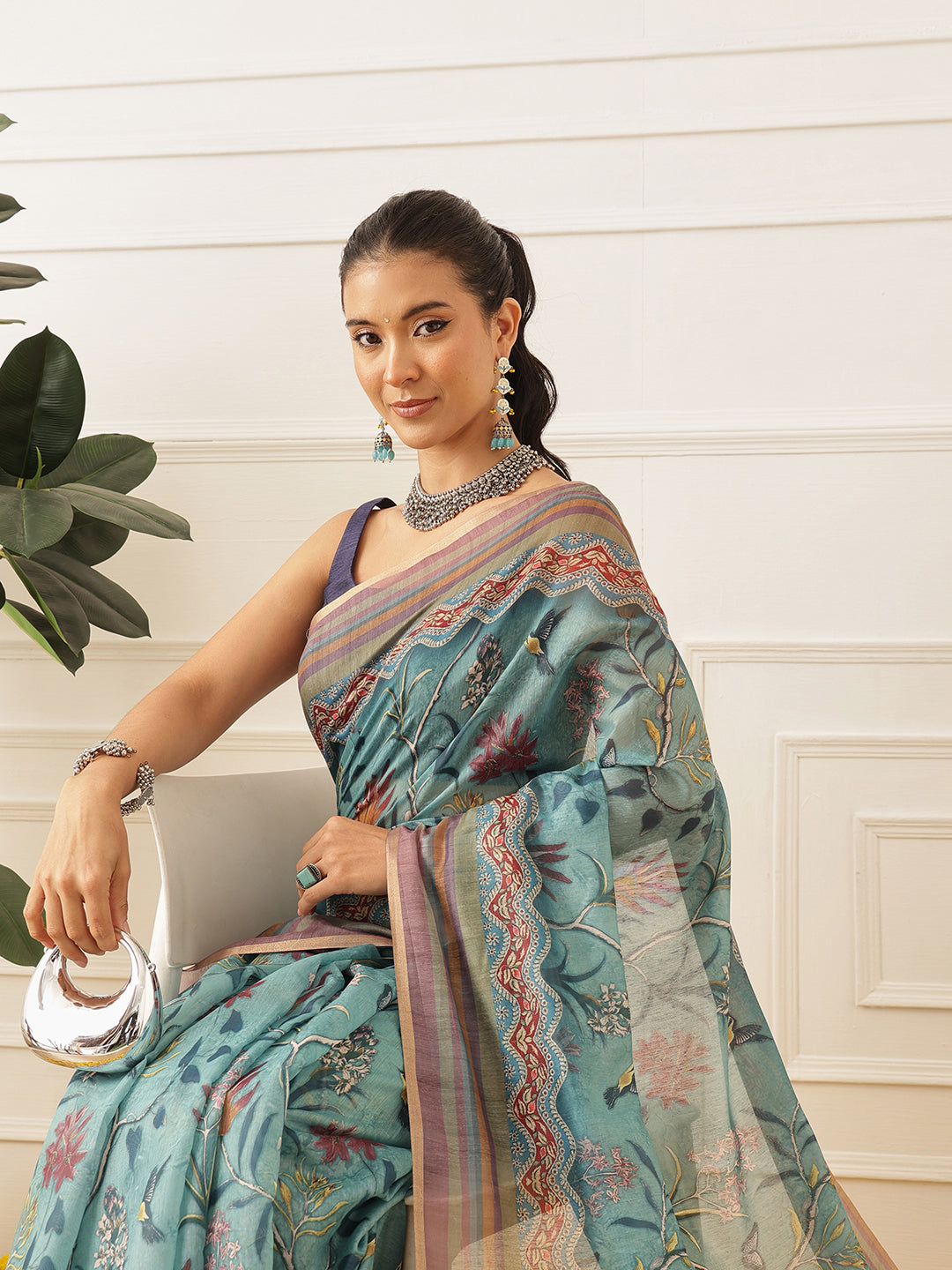 Women's Digital Printed Cotton Chanderi Saree With Beautiful Tassels