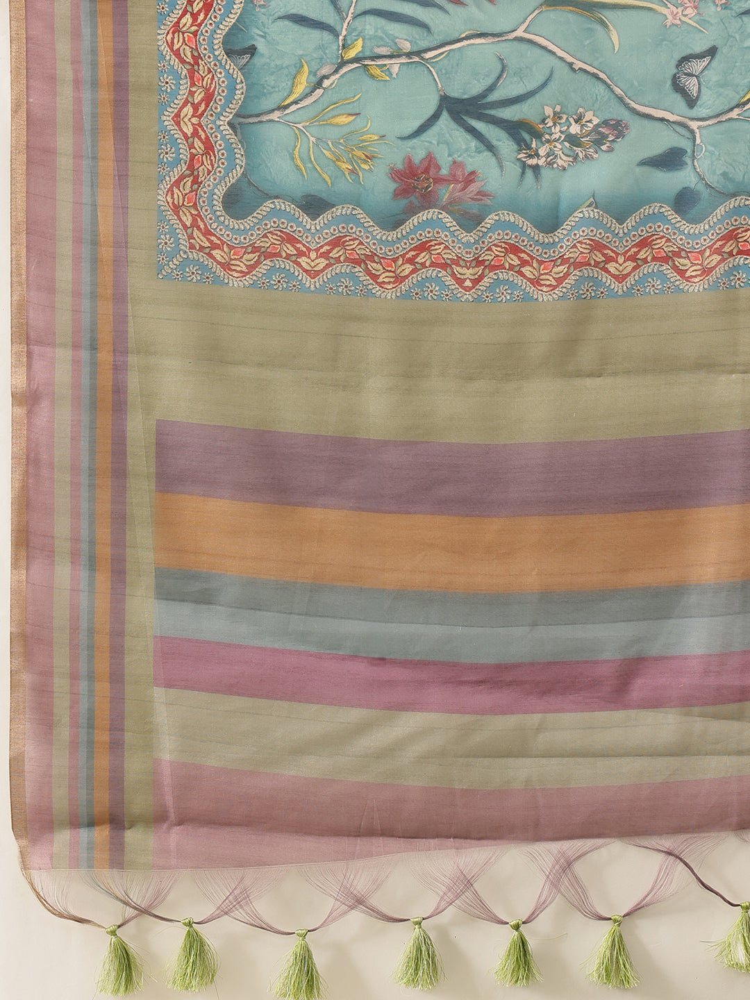 Women's Digital Printed Cotton Chanderi Saree With Beautiful Tassels