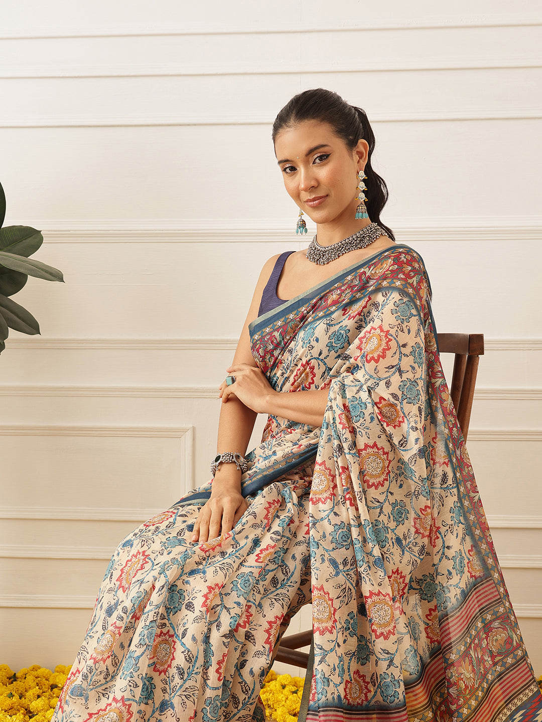 Women's Digital Printed Cotton Chanderi Saree With Beautiful Tassels