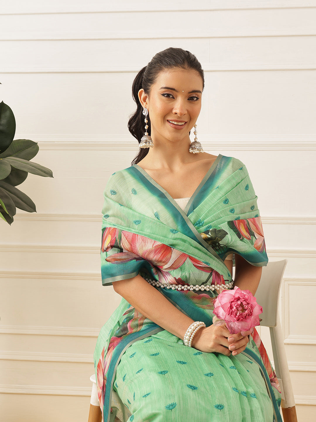 Women's Digital Printed Cotton Chanderi Saree With Beautiful Tassels