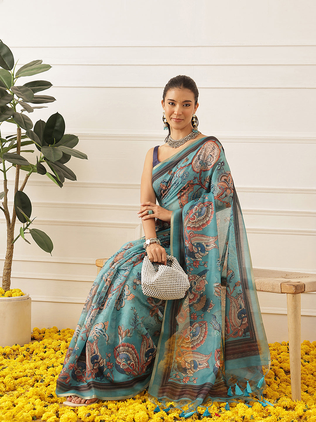 Women's Digital Printed Cotton Chanderi Saree With Beautiful Tassels