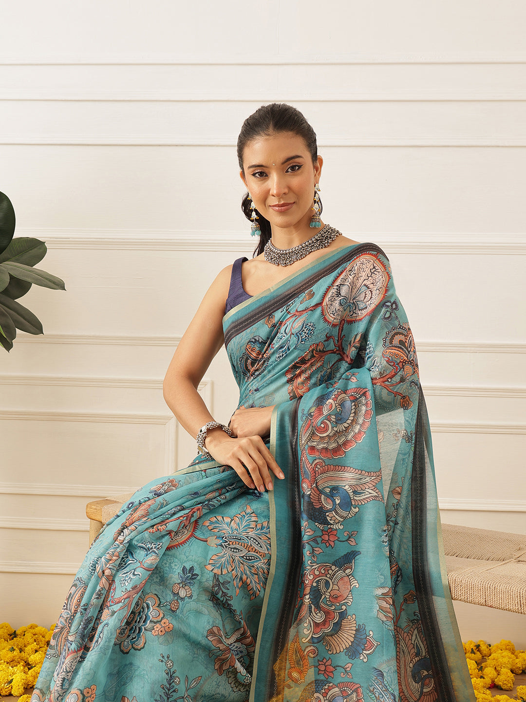 Women's Digital Printed Cotton Chanderi Saree With Beautiful Tassels