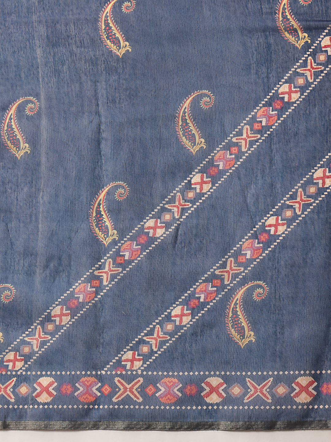 Digital Printed Premium Cotton Blend Chanderi Saree with Traditional Motifs & Tassel
