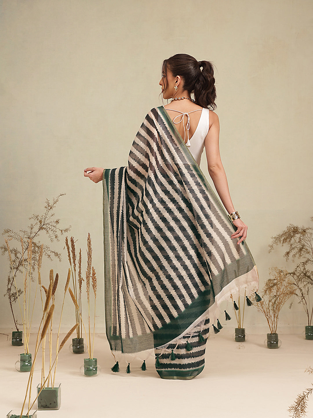 Digital Printed Premium Cotton Blend Chanderi Saree with Traditional Motifs & Tassel