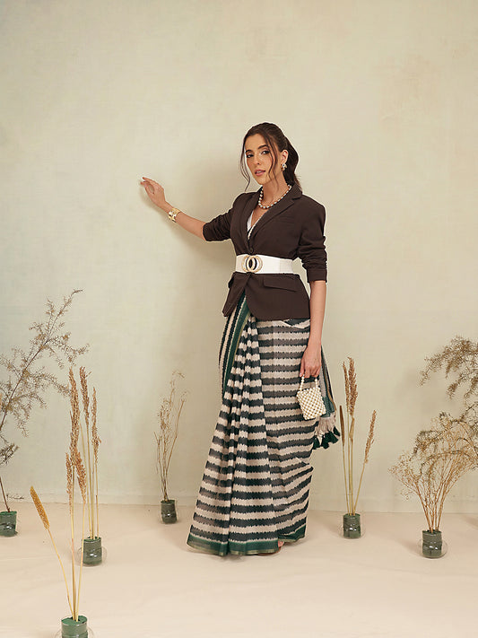 Digital Printed Premium Cotton Blend Chanderi Saree with Traditional Motifs & Tassel