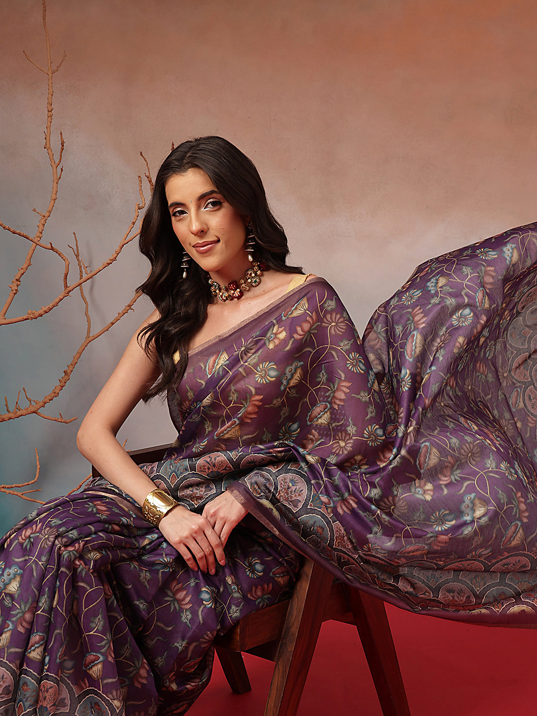 Digital Printed Premium Cotton Blend Chanderi Saree with Traditional Motifs & Tassel