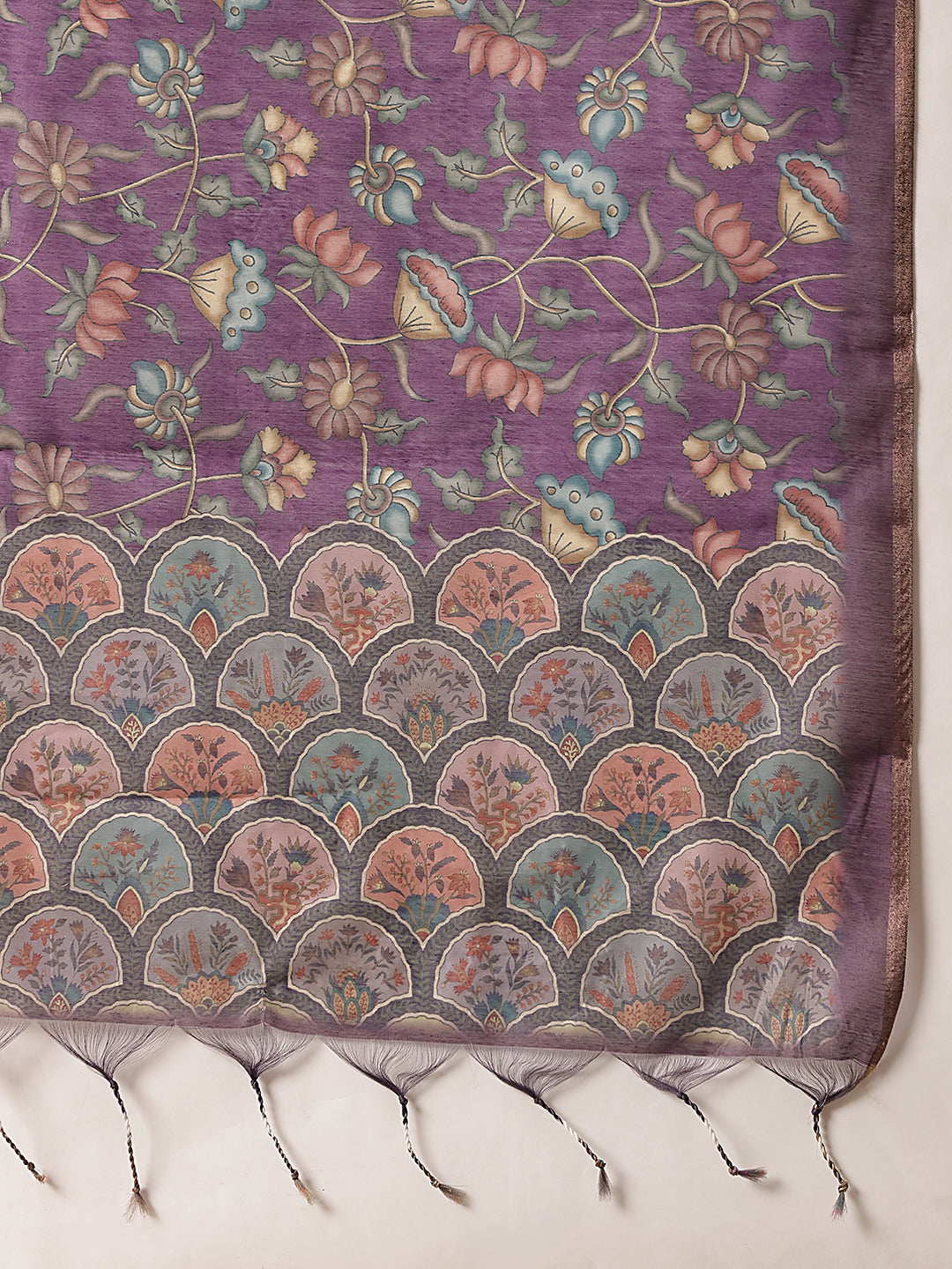 Digital Printed Premium Cotton Blend Chanderi Saree with Traditional Motifs & Tassel