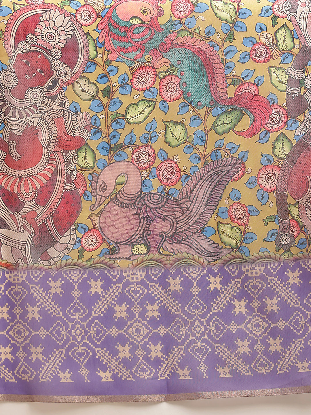 Digital Printed Premium Cotton Blend Chanderi Saree with Traditional Motifs & Tassel