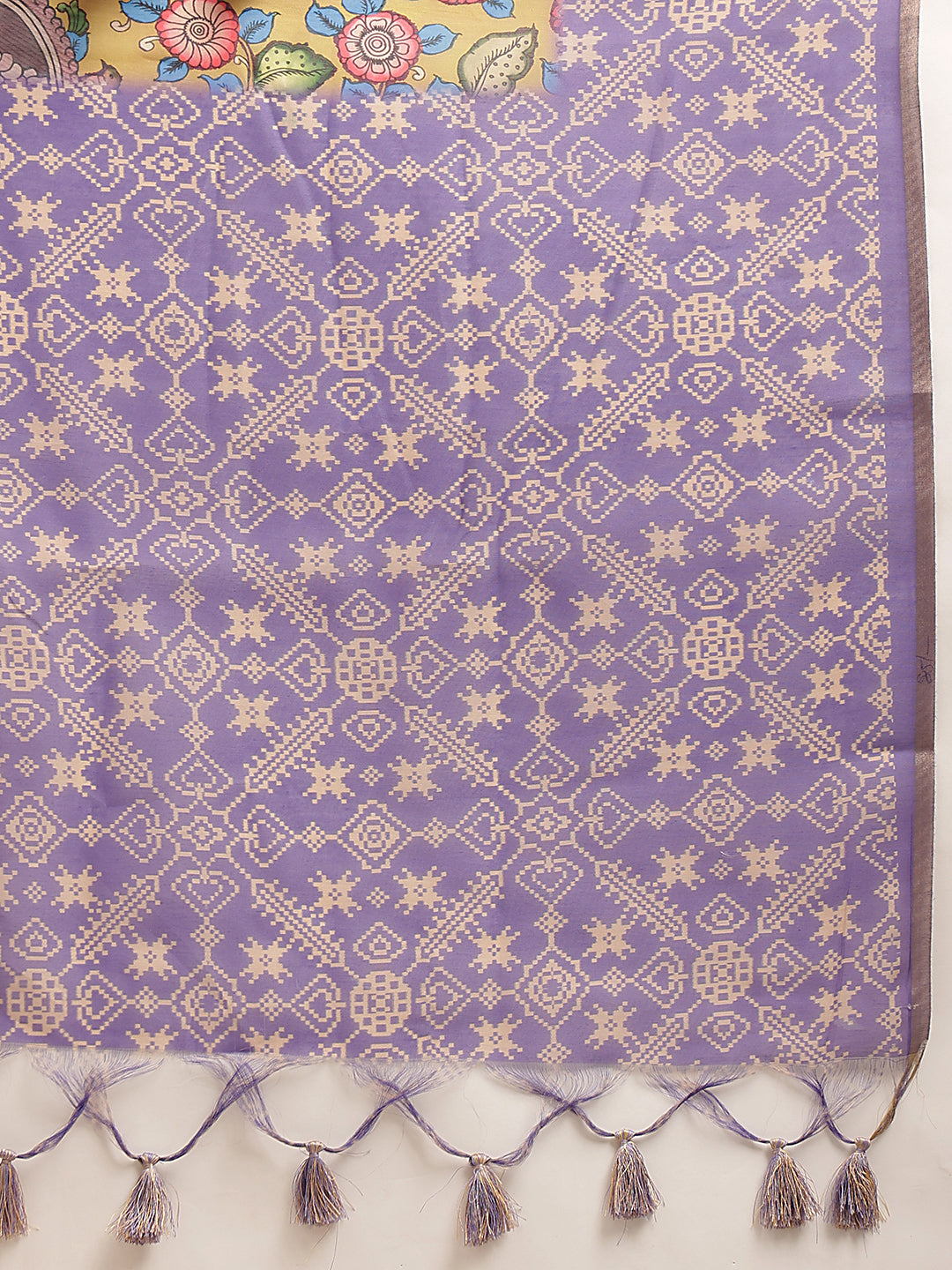 Digital Printed Premium Cotton Blend Chanderi Saree with Traditional Motifs & Tassel
