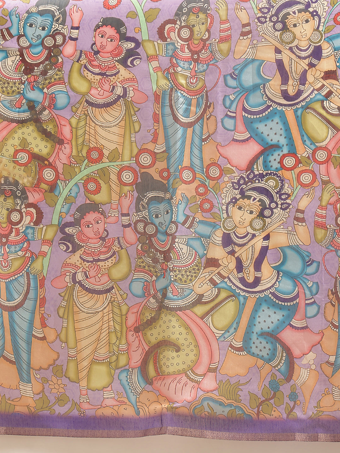Digital Printed Premium Cotton Blend Chanderi Saree with Traditional Motifs & Tassel