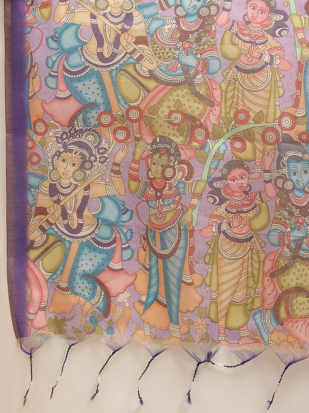 Digital Printed Premium Cotton Blend Chanderi Saree with Traditional Motifs & Tassel