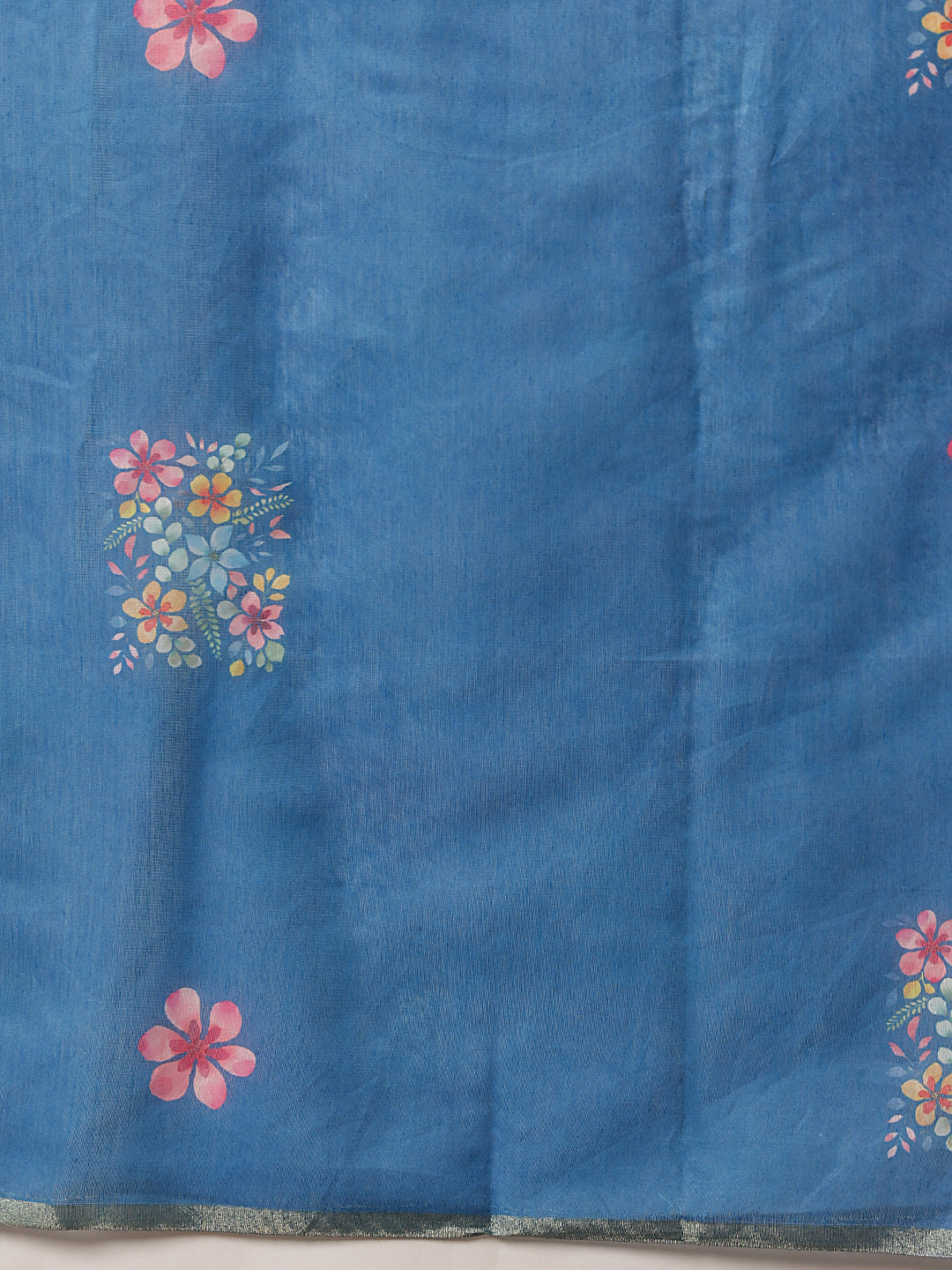 Digital Printed Premium Cotton Blend Chanderi Saree with Traditional Motifs & Tassel