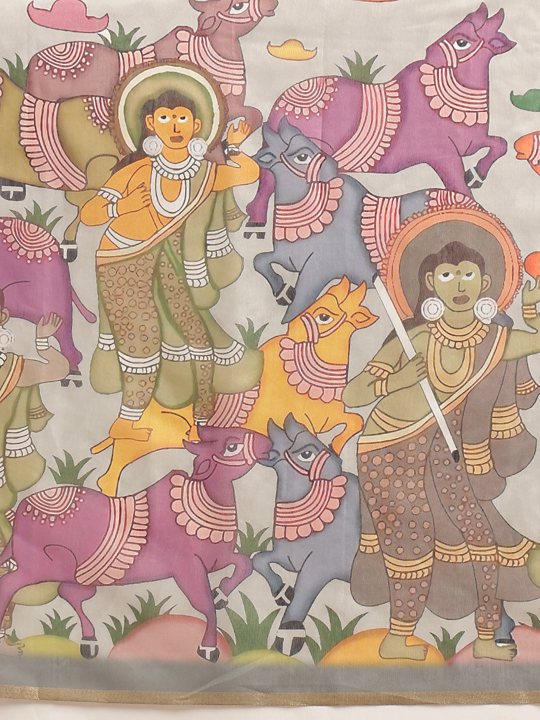 Digital Printed Premium Cotton Blend Chanderi Saree with Traditional Motifs & Tassel