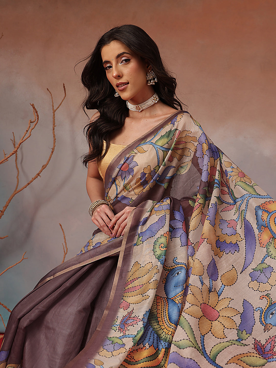 Digital Printed Premium Cotton Blend Chanderi Saree with Traditional Motifs & Tassel