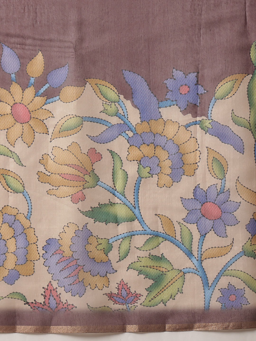 Digital Printed Premium Cotton Blend Chanderi Saree with Traditional Motifs & Tassel