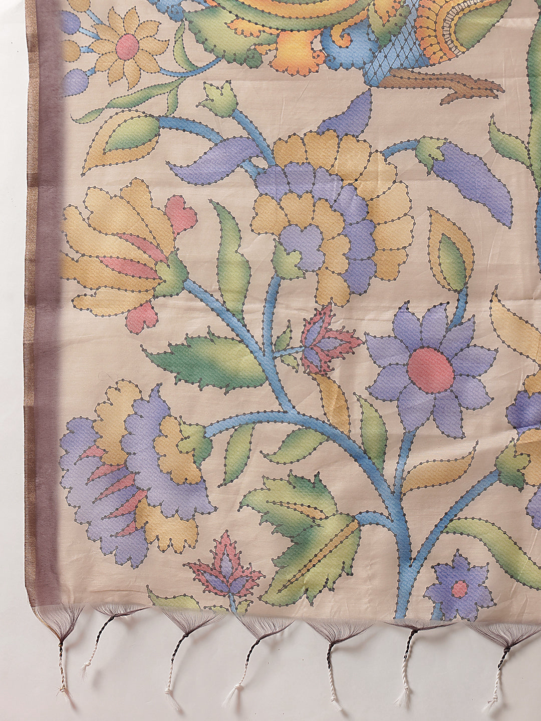 Digital Printed Premium Cotton Blend Chanderi Saree with Traditional Motifs & Tassel