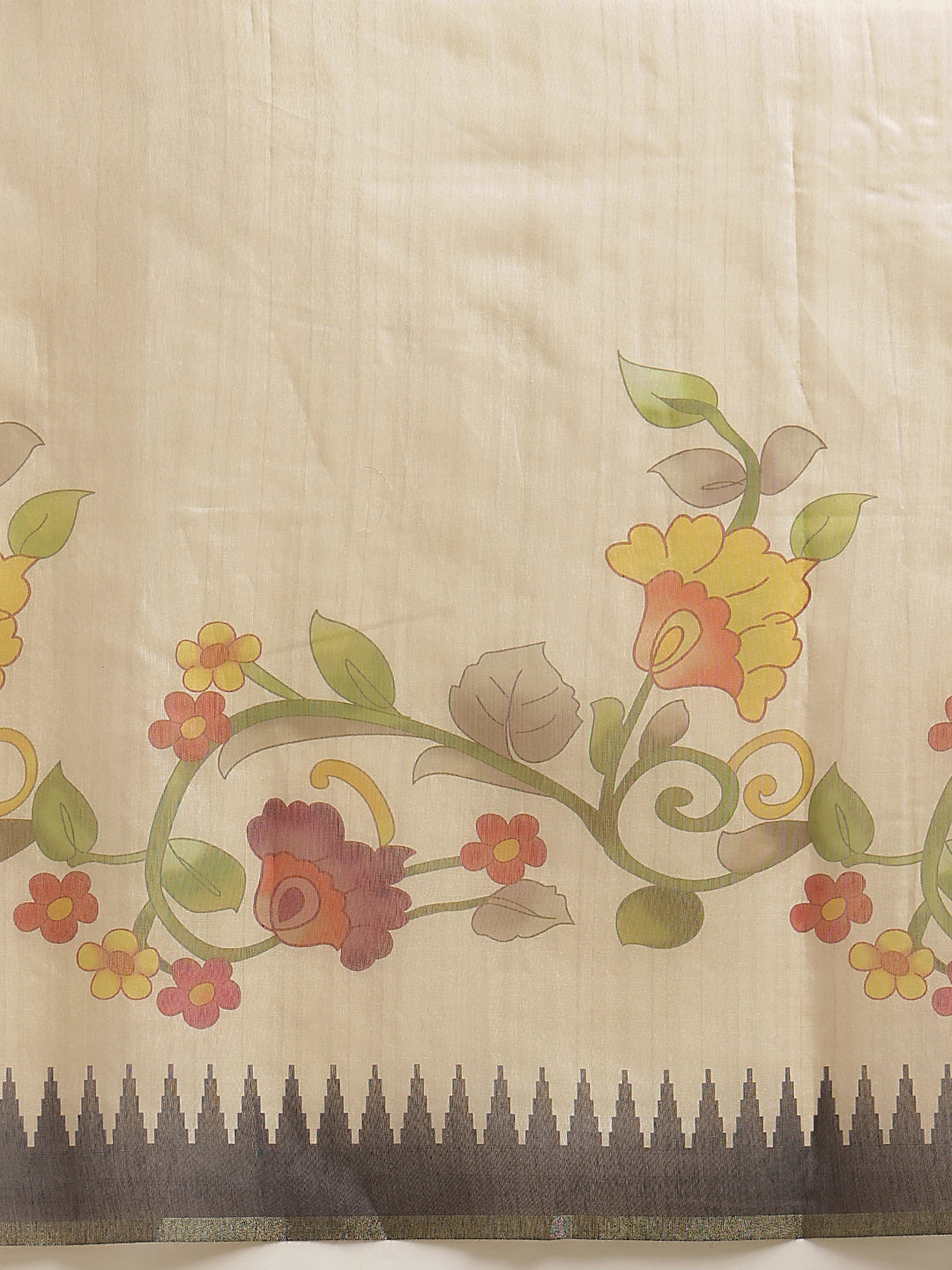 Digital Printed Premium Cotton Blend Chanderi Saree with Traditional Motifs & Tassel