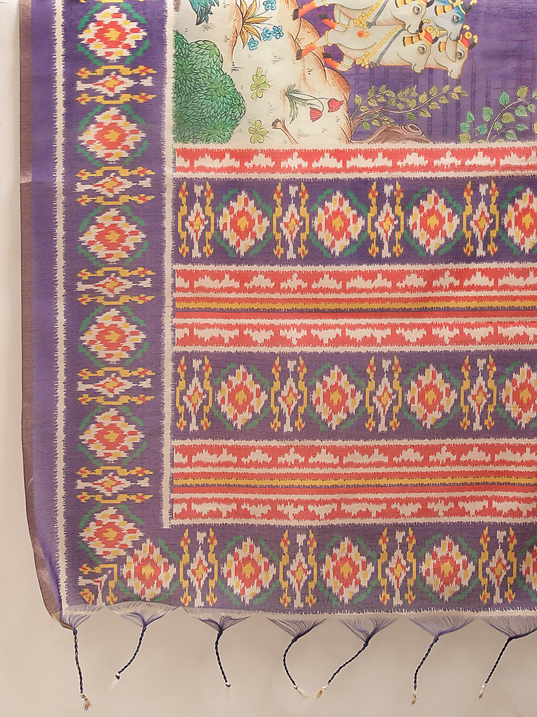 Digital Printed Premium Cotton Blend Chanderi Saree with Traditional Motifs & Tassel