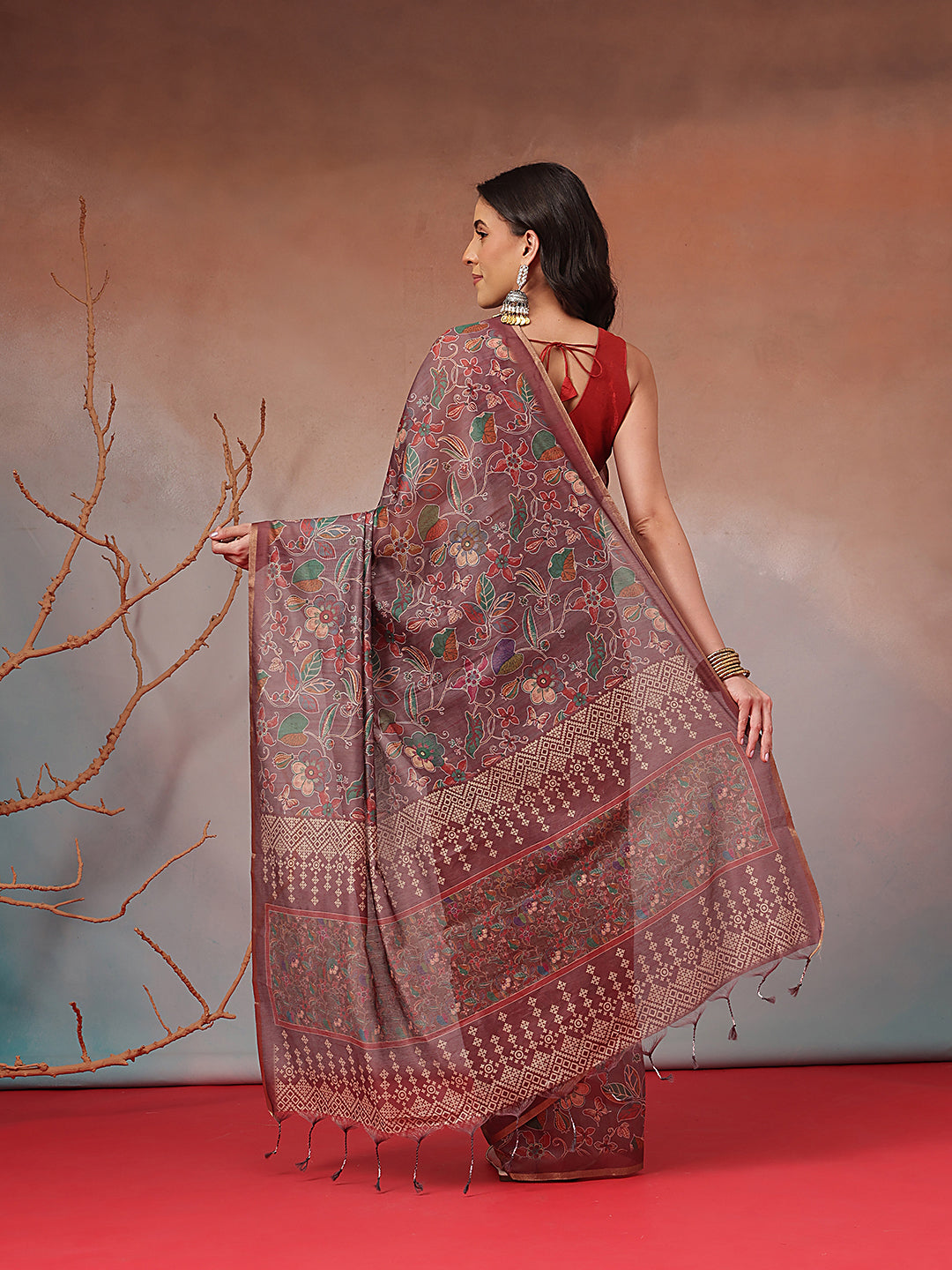 Digital Printed Premium Cotton Blend Chanderi Saree with Traditional Motifs & Tassel