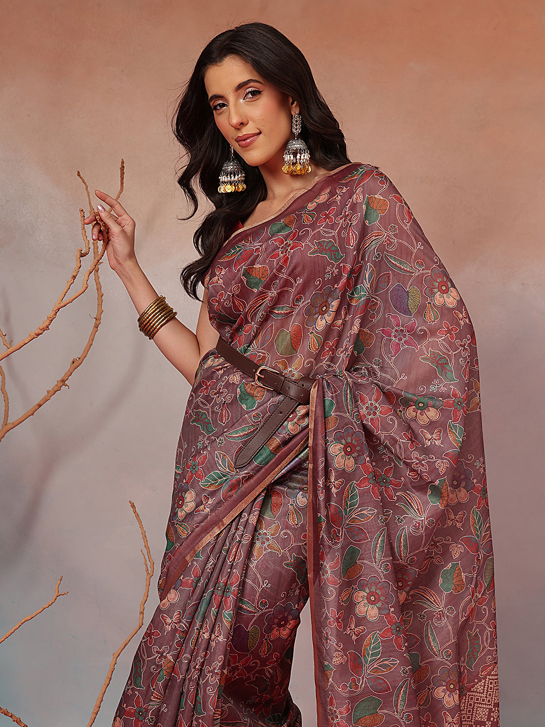 Digital Printed Premium Cotton Blend Chanderi Saree with Traditional Motifs & Tassel