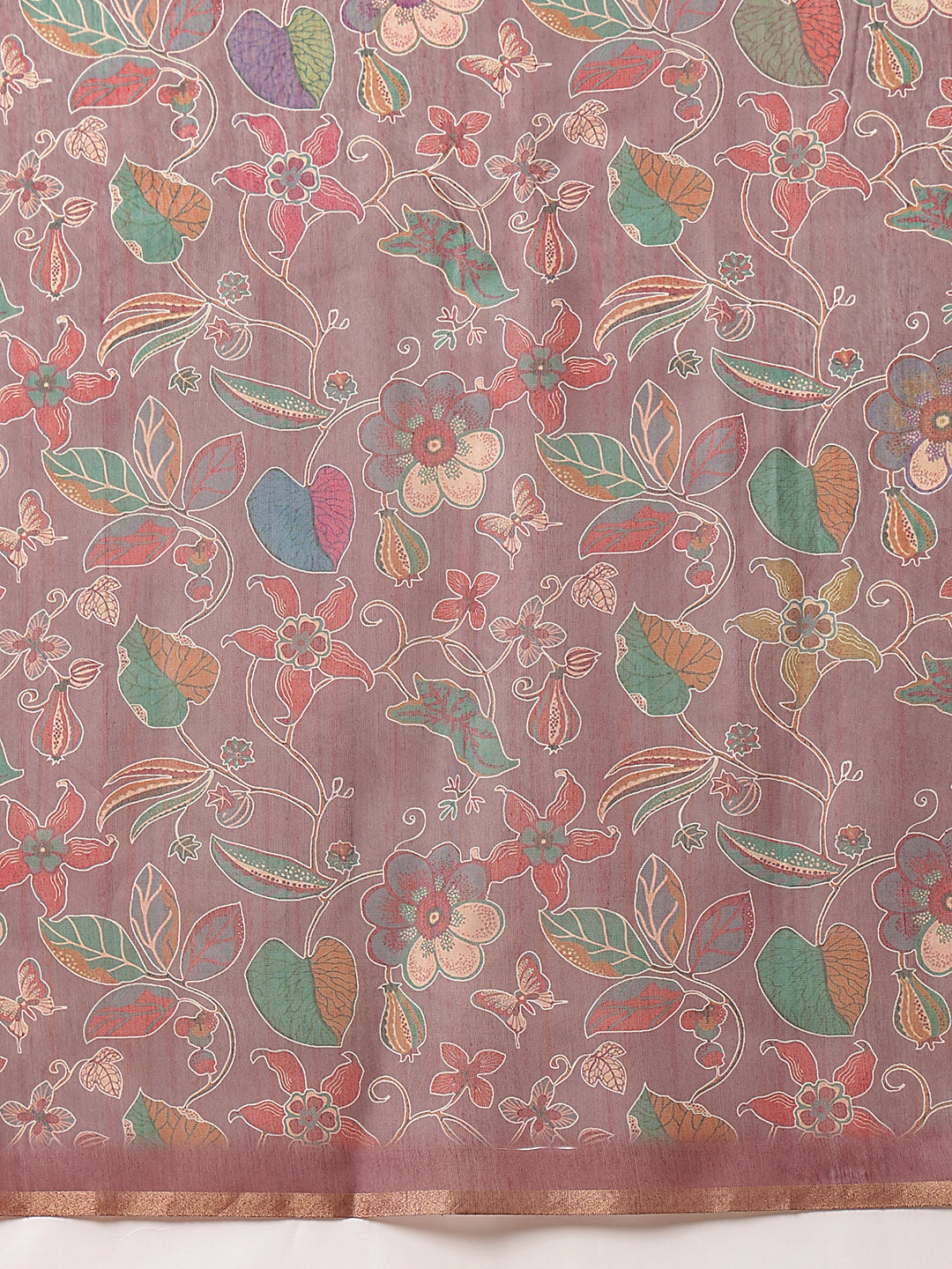 Digital Printed Premium Cotton Blend Chanderi Saree with Traditional Motifs & Tassel