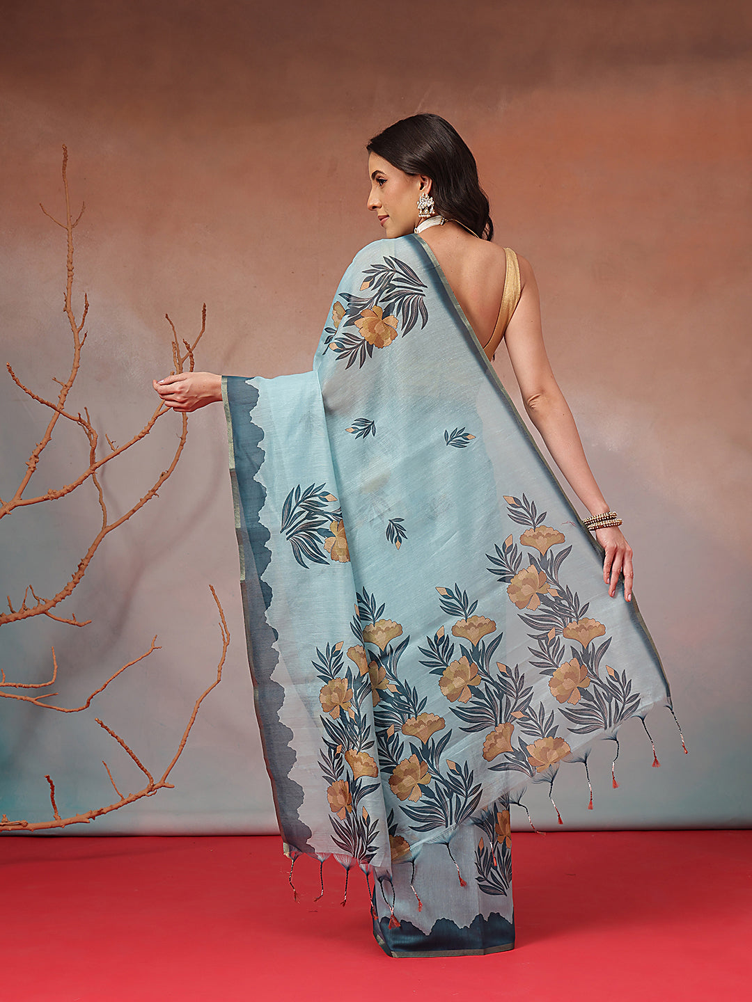 Digital Printed Premium Cotton Blend Chanderi Saree with Traditional Motifs & Tassel