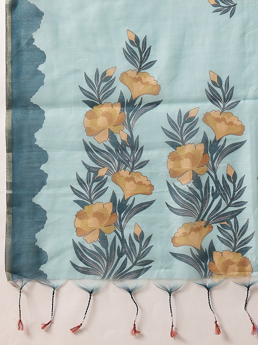 Digital Printed Premium Cotton Blend Chanderi Saree with Traditional Motifs & Tassel