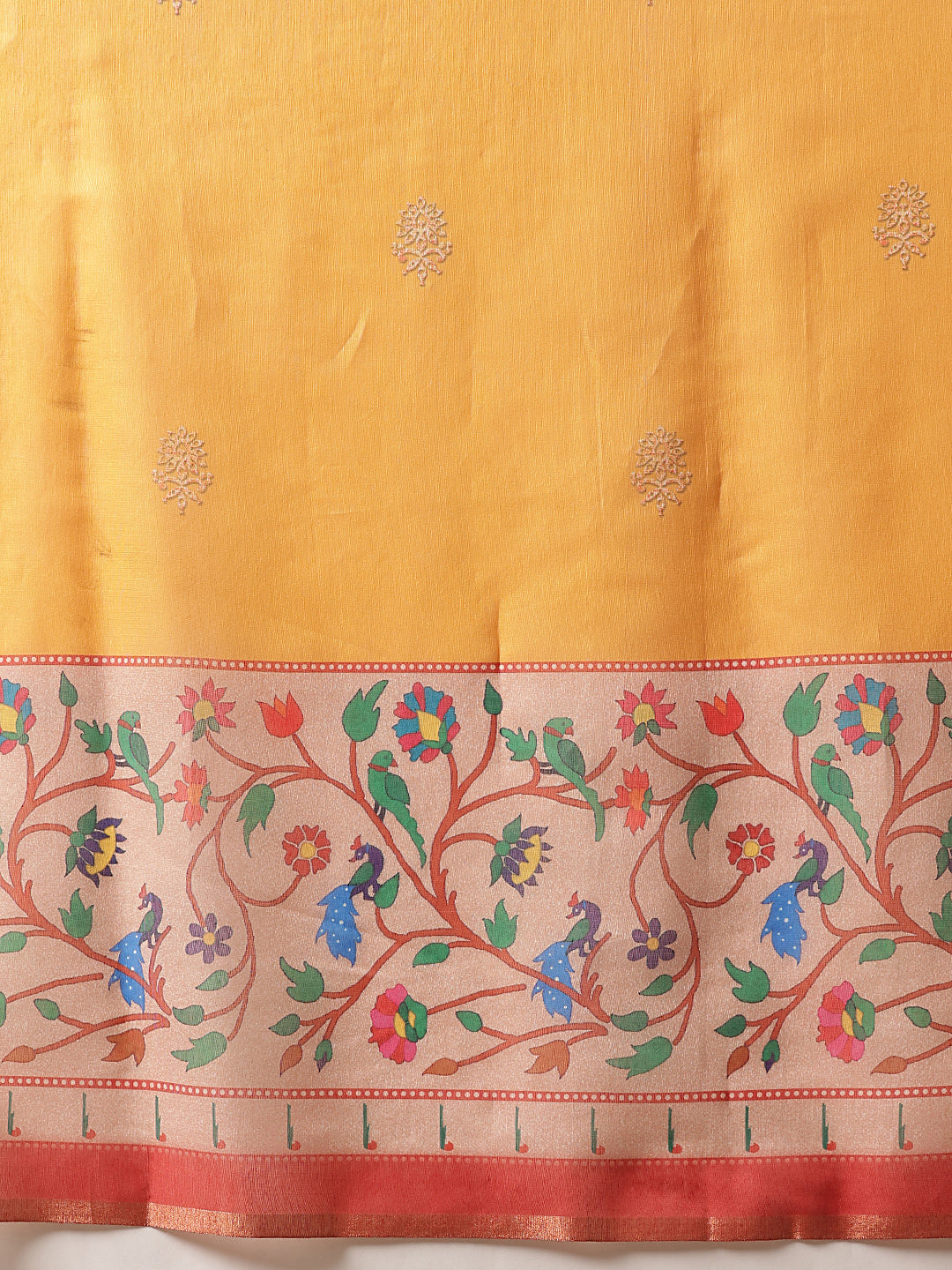Digital Printed Premium Cotton Blend Chanderi Saree with Traditional Motifs & Tassel